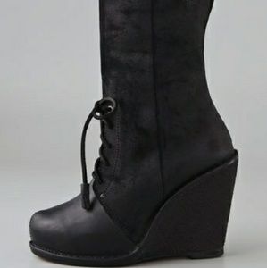 RAG BONE BUTAKHAN BLACK LEATHER WEDGE KNEE BOOTS